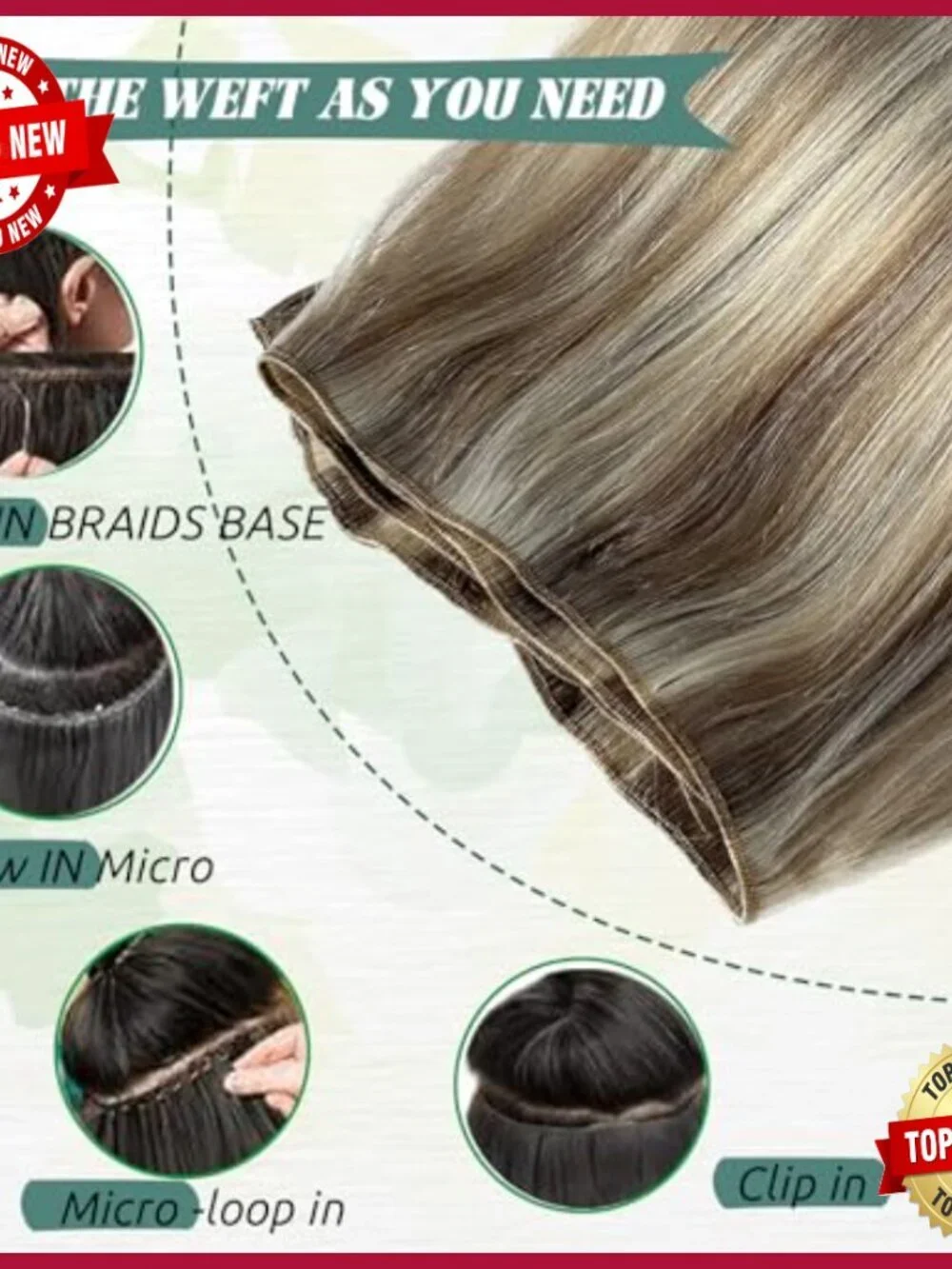 18-Inch Human Hair Sew-In Extensions, Silky Straight Weft, 100 Grams